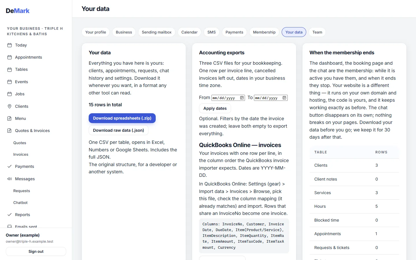 Exporting billed invoices to a file for QuickBooks or Xero