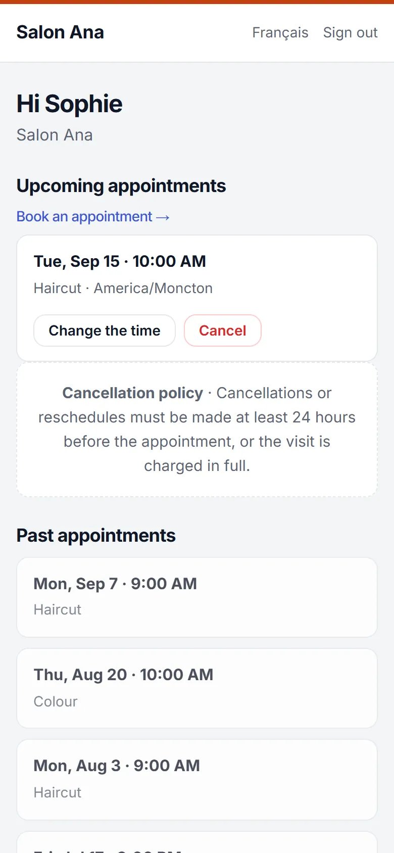 The client portal on a phone